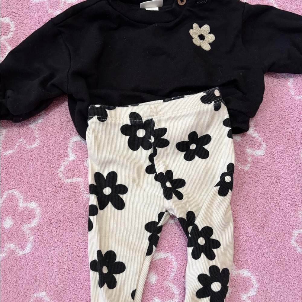 Black and Cream Floral Baby Outfit